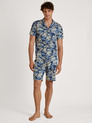 Calida Amalfi Journey Short Pyjama Nachtwäsche Herren Blau | 18750-VBQP