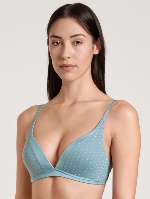 Calida Cate Print Triangle Soft Bra With Cup Unterwäsche Damen Blau | 09157-FEQA