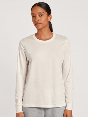 Calida Circular Lounge Long-sleeved Shirt, Cradle To Cradle Certified® Yoga Damen Weiß | 35160-OJIB