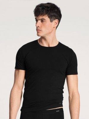 Calida Cotton Code T-shirt Unterwäsche Herren Schwarz | 34978-EYUQ