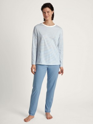 Calida Cotton Stripes Pyjama Nachtwäsche Damen Endless Sky | 25403-LTJR