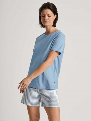 Calida Cotton Stripes Short Pyjama Nachtwäsche Damen Endless Sky | 47896-YMWS