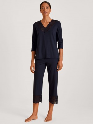 Calida Elegant Dreams 7/8 Pyjama Nachtwäsche Damen Dunkelblau | 31854-FMZW