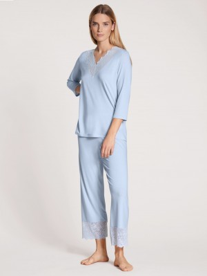 Calida Elegant Dreams 7/8 Pyjama Nachtwäsche Damen Blau | 86453-OVUT