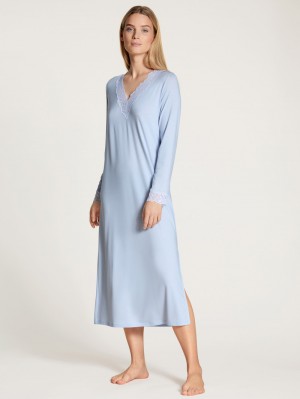 Calida Elegant Dreams Long-sleeved Nightdress Nachtwäsche Damen Blau | 92106-WNRV