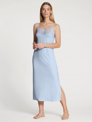 Calida Elegant Dreams Nightdress With Spaghetti Straps Nachtwäsche Damen Blau | 67031-QDNX