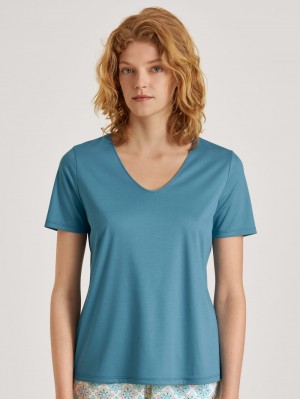 Calida Favourites Balance V-shirt Loungewear Damen Blau | 07932-WZCK