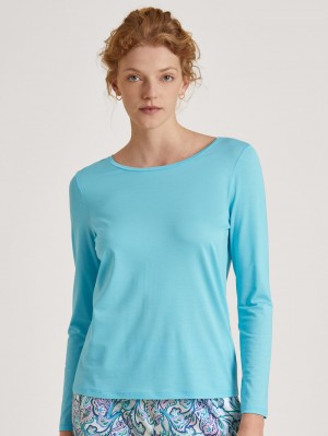 Calida Favourites Energy Shirt Long Sleeve Loungewear Damen Blau | 43608-SBCW