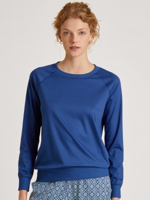 Calida Favourites Energy Shirt Long Sleeve Yoga Damen Blau | 32086-ZLSK