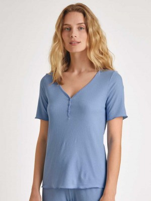 Calida Favourites Harmony Shirt Short Sleeve Summer Oufits Damen Blau | 98274-DRBZ