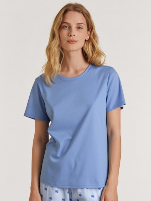 Calida Favourites Serenity Shirt Short Sleeve Nachtwäsche Damen Blau | 65431-HWIV