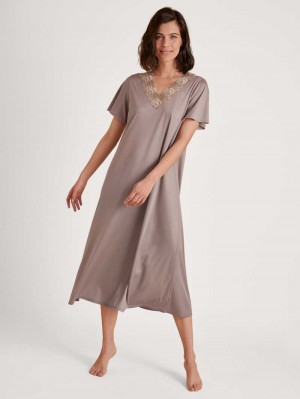 Calida Glamorous Nights Sleepshirt, Length 120 Cm Loungewear Damen Etherea Taupe | 69541-MLFT