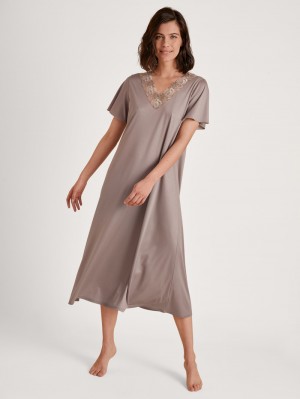 Calida Glamorous Nights Sleepshirt, Length 120 Cm Nachtwäsche Damen Etherea Taupe | 02986-VHSB