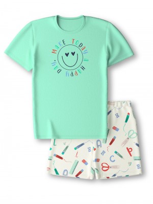 Calida Kids Abc Short Pyjama Pyjama Kinder Grün | 24367-ZACQ