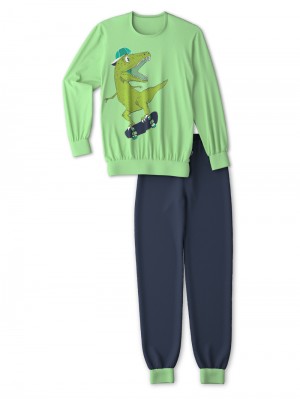 Calida Kids Dino Pyjama With Cuff Pyjama Kinder Grün | 24065-VEOS