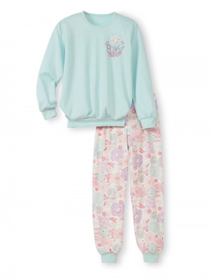 Calida Kids Flowers Pyjama With Cuff Pyjama Kinder Blau | 70854-KIGL