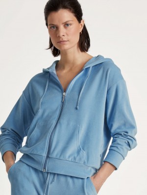 Calida Lounge Velours Jacket Loungewear Damen Endless Sky | 51840-RCNZ