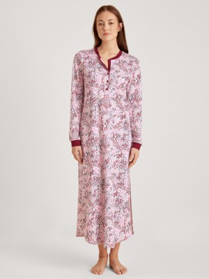 Calida Midnight Flowers Long-sleeved Nightdress Nachtwäsche Damen Rot | 58409-NBMH