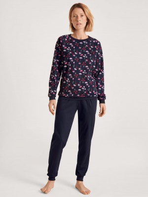 Calida Midnight Mushrooms Pyjama With Cuff Nachtwäsche Damen Dunkelblau | 57498-MSCD