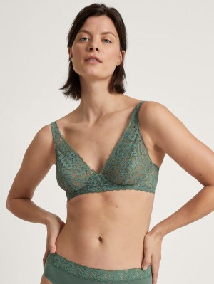 Calida Natural Comfort Lace Soft Non-wired Bra Unterwäsche Damen Grün | 91075-ITNH