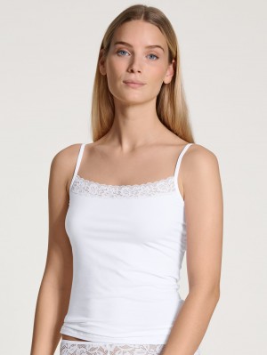 Calida Natural Comfort Lace Spaghetti Top Unterwäsche Damen Weiss | 72849-GKFD