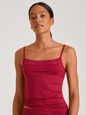 Calida Natural Comfort Lace Spaghetti Top Unterwäsche Damen Rot | 82713-XDTV