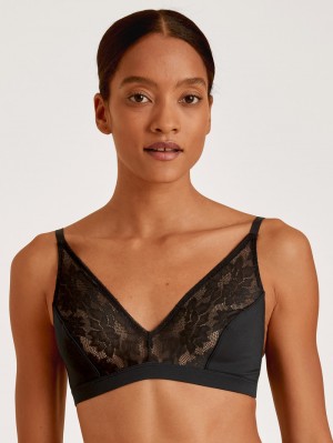 Calida Natural Skin Lace Soft Non-wired Bra, Cradle To Cradle Certified® Unterwäsche Damen Schwarz | 79302-MSFG