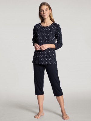 Calida Night Lovers 3/4 Pyjama Nachtwäsche Damen Dunkelblau | 43021-MHTC