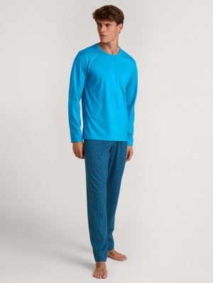 Calida Relax Imprint 1 Pyjama Nachtwäsche Herren Blau | 14672-RZJY