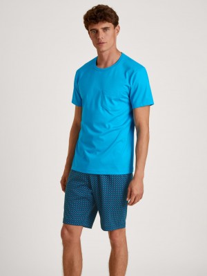 Calida Relax Imprint 1 Short Pyjama Nachtwäsche Herren Blau | 27640-HVKU