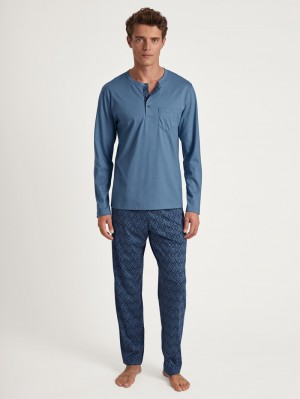 Calida Relax Imprint 2 Pyjama Nachtwäsche Herren Blau | 24715-EBQT