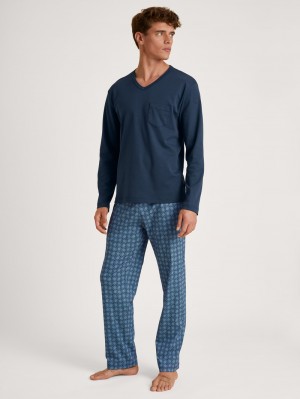 Calida Relax Streamline 2 Pyjama Nachtwäsche Herren Blau | 40612-FBCY