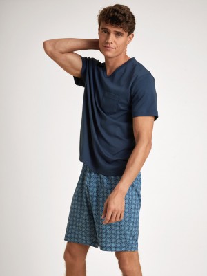 Calida Relax Streamline 2 Short Pyjama Nachtwäsche Herren Blau | 05269-TZMO