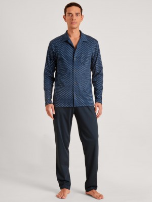 Calida Relax Swiss Edition Pyjama Buttoned Nachtwäsche Herren Blau | 15627-URPE