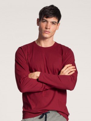 Calida Remix Basic Sleep Shirt Long Sleeve Loungewear Herren Rot | 47310-BFGJ