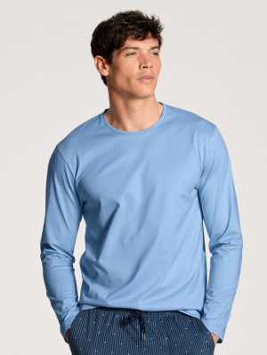 Calida Remix Basic Sleep Shirt Long Sleeve Loungewear Herren Blau | 52637-WKAC