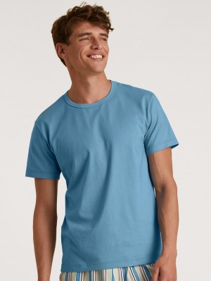 Calida Rmx Sleep Weekend T-shirt Summer Outfits Herren Blau | 40921-BGTE