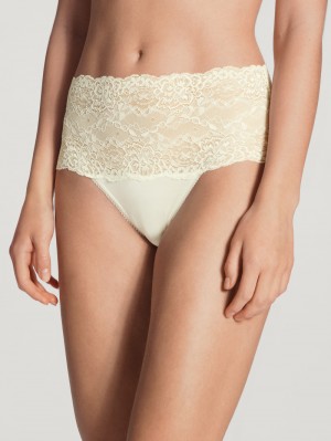 Calida Sensual Secrets High-waisted Briefs With Lace Waistband Unterwäsche Damen Alabaster Crème | 07319-SBEF