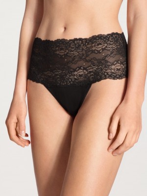 Calida Sensual Secrets High-waisted Briefs With Lace Waistband Unterwäsche Damen Schwarz | 84325-UREV