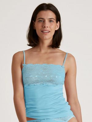 Calida Sensual Secrets Spaghetti Strap Top With Lace Unterwäsche Damen Blau | 47690-HQGN