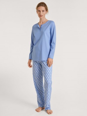 Calida Shell Nights Pyjama Nachtwäsche Damen Blau | 27391-RFSB