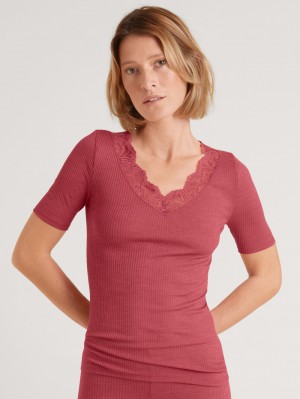 Calida Silky Wool Joy Shirt Short Sleeve Unterwäsche Damen Rot | 48609-PTFW