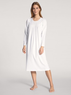 Calida Soft Cotton Nightdress, Length 110 Cm Nachtwäsche Damen Weiß | 97384-UXFI