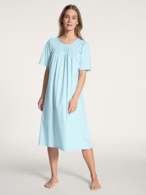 Calida Soft Cotton Nightdress, Length 110cm Nachtwäsche Damen Hellblau | 38197-KXWV