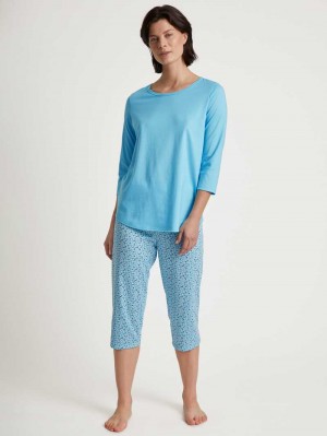 Calida Special 3/4 Pyjama Nachtwäsche Damen Blau | 07965-HCPV