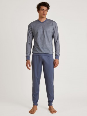 Calida Special Pyjama With Cuff Nachtwäsche Herren Indigo | 91437-DFVY