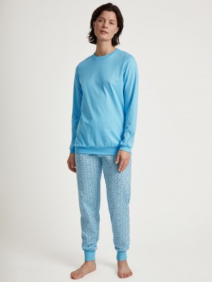 Calida Special Pyjama With Cuff Nachtwäsche Damen Blau | 87401-OXZI