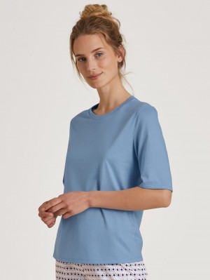 Calida Special Shirt Short Sleeve Nachtwäsche Damen Blau | 32567-VRMH