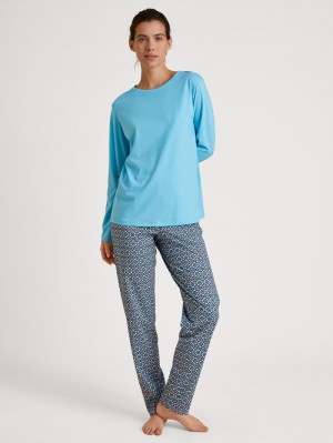 Calida Spring Nights Pyjama Nachtwäsche Damen Blau | 92135-QFNK