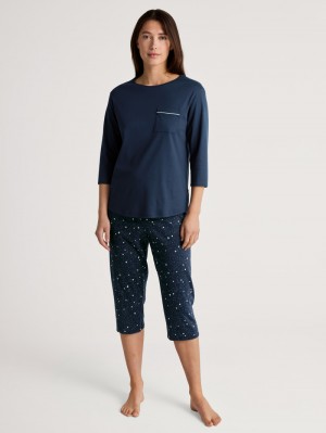 Calida Sweet Dreams 3/4 Pyjama Nachtwäsche Damen Blau | 32571-ZNTC